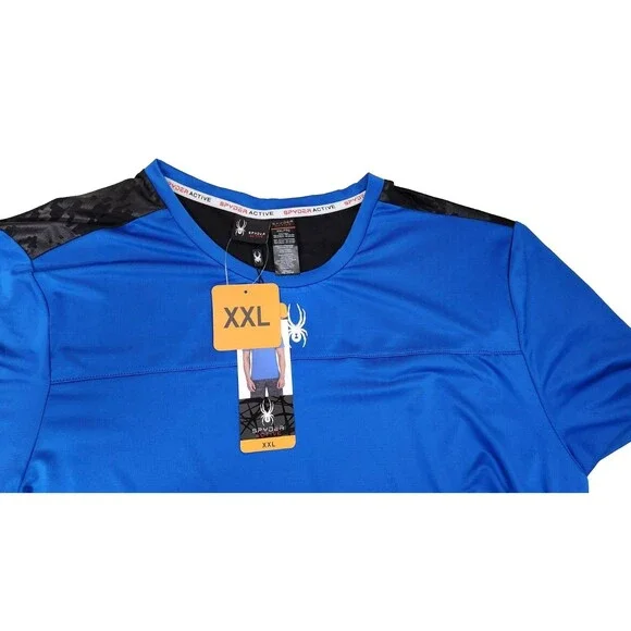 SPYDER Active Blue Black Short Sleeve Shirt Moisture Wicking Sz XXL, NWT - Picture 7 of 7